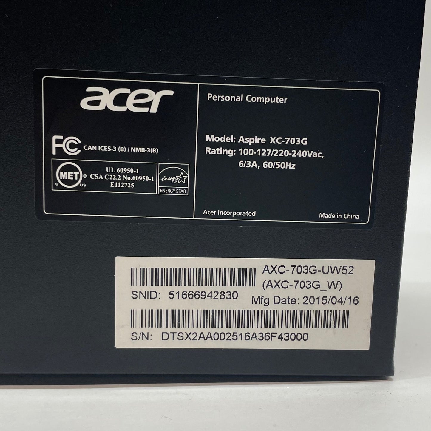 Acer Aspire XC-703G Intel J1900 2.0GHz 4GB RAM 500GB SSD Intel HD Graphics