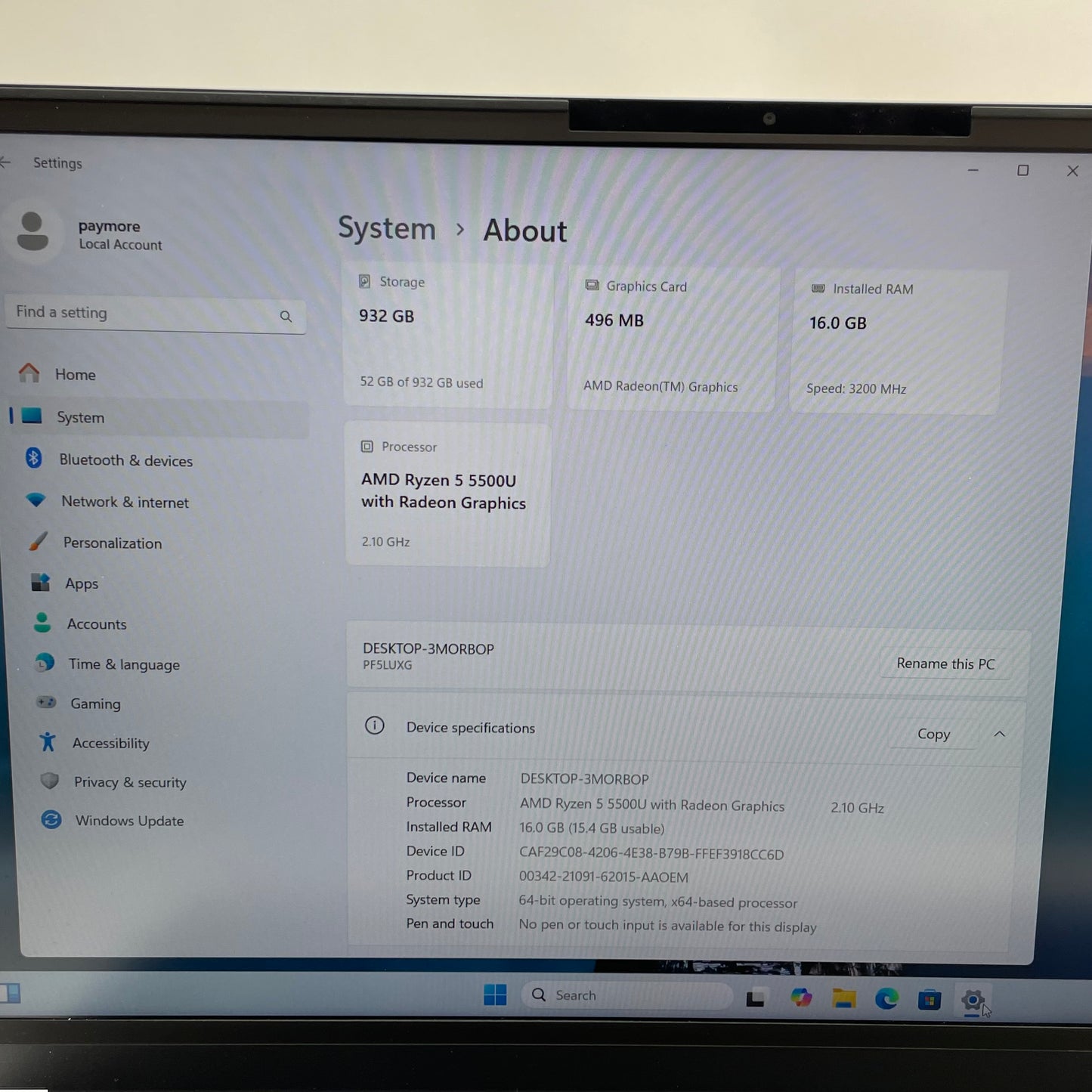 PCL PF5LUXG 15.6" Ryzen 5 5500U 2.1GHz 16GB RAM 1TB SSD