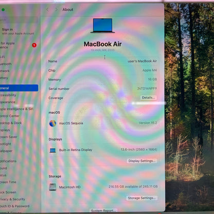 2025 Apple MacBook Air 13.6" M4 8C GPU 4.5GHz 16GB RAM 256GB SSD MW123LL/A