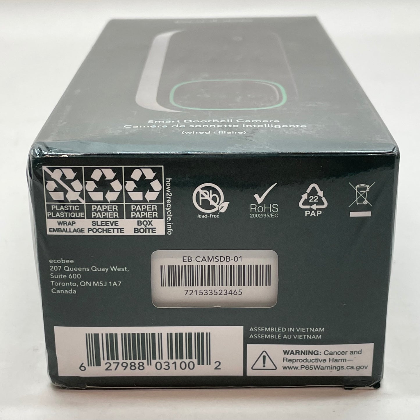 New Ecobee Smart Doorbell Camera (wired) Smart Doorbell Camera EB-CAMSDB-01