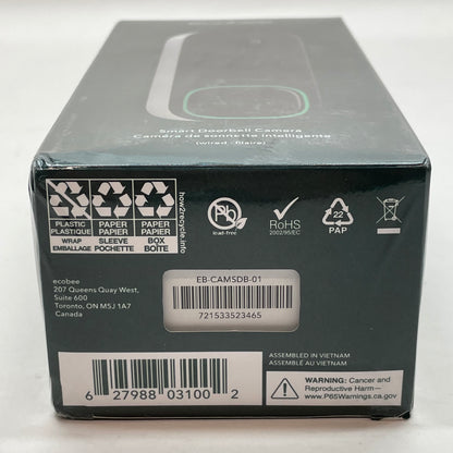New Ecobee Smart Doorbell Camera (wired) Smart Doorbell Camera EB-CAMSDB-01