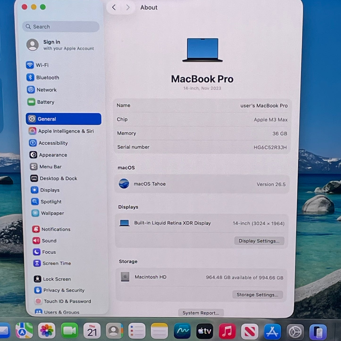 2023 Apple MacBook Pro 14" M3 Max 30C GPU 4.0GHz 36GB RAM 1TB SSD MRX53LL/A