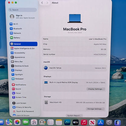 2023 Apple MacBook Pro 14" M3 Max 30C GPU 4.0GHz 36GB RAM 1TB SSD MRX53LL/A