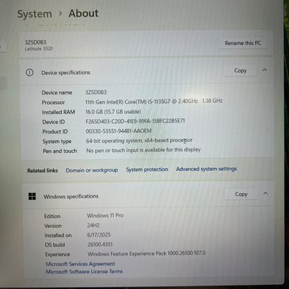 Dell Latitude 5520 P104F 15" i5-1135g7 2.4GHz 16GB RAM 500GB SSD