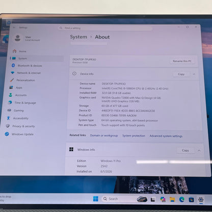 Dell Precision 5550 15.6" i9-10885H 2.4GHz 32GB RAM 512GB SSD Quadro T2000 Max-Q
