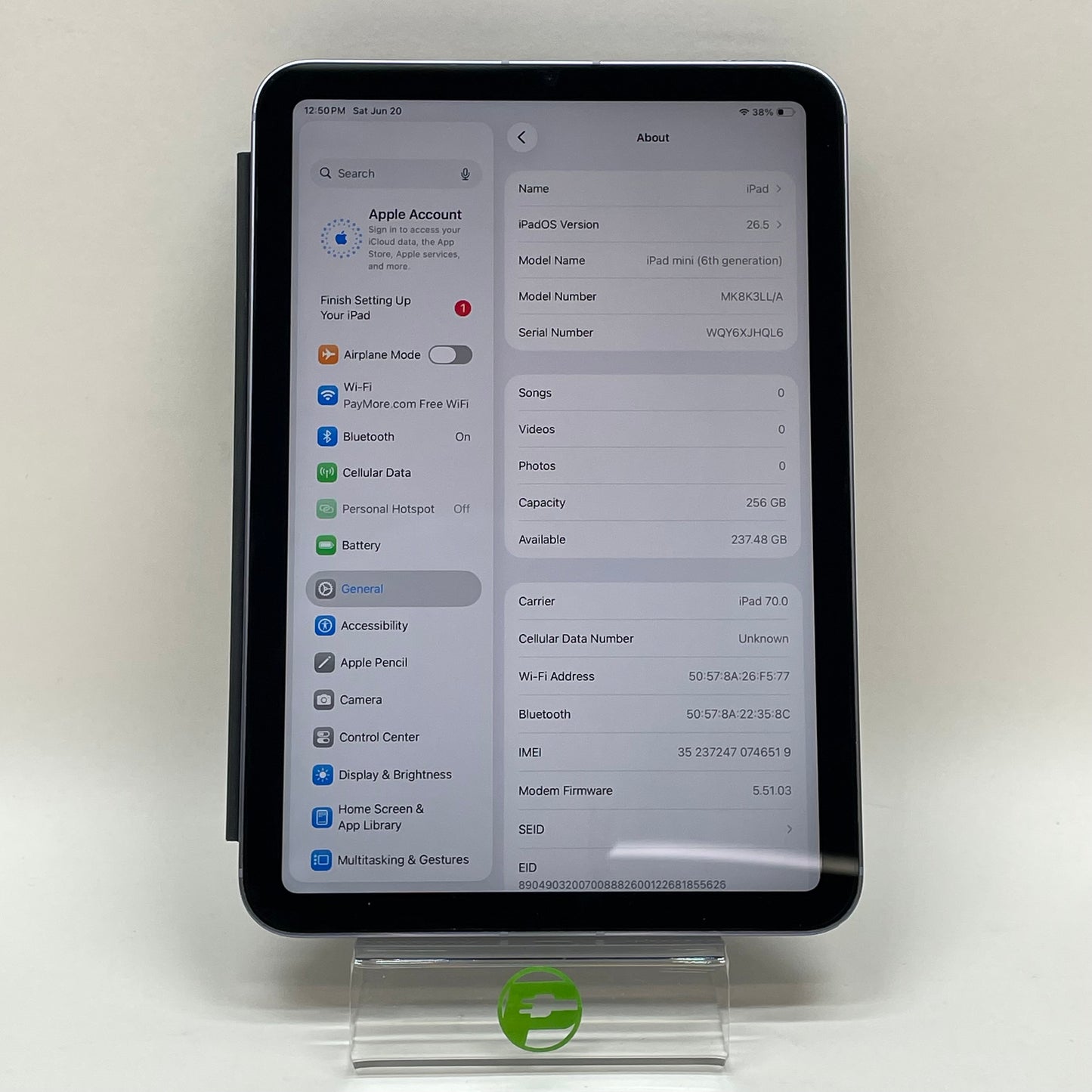 Unlocked Apple iPad Mini 6th Gen 256GB Purple MK8K3LL/A